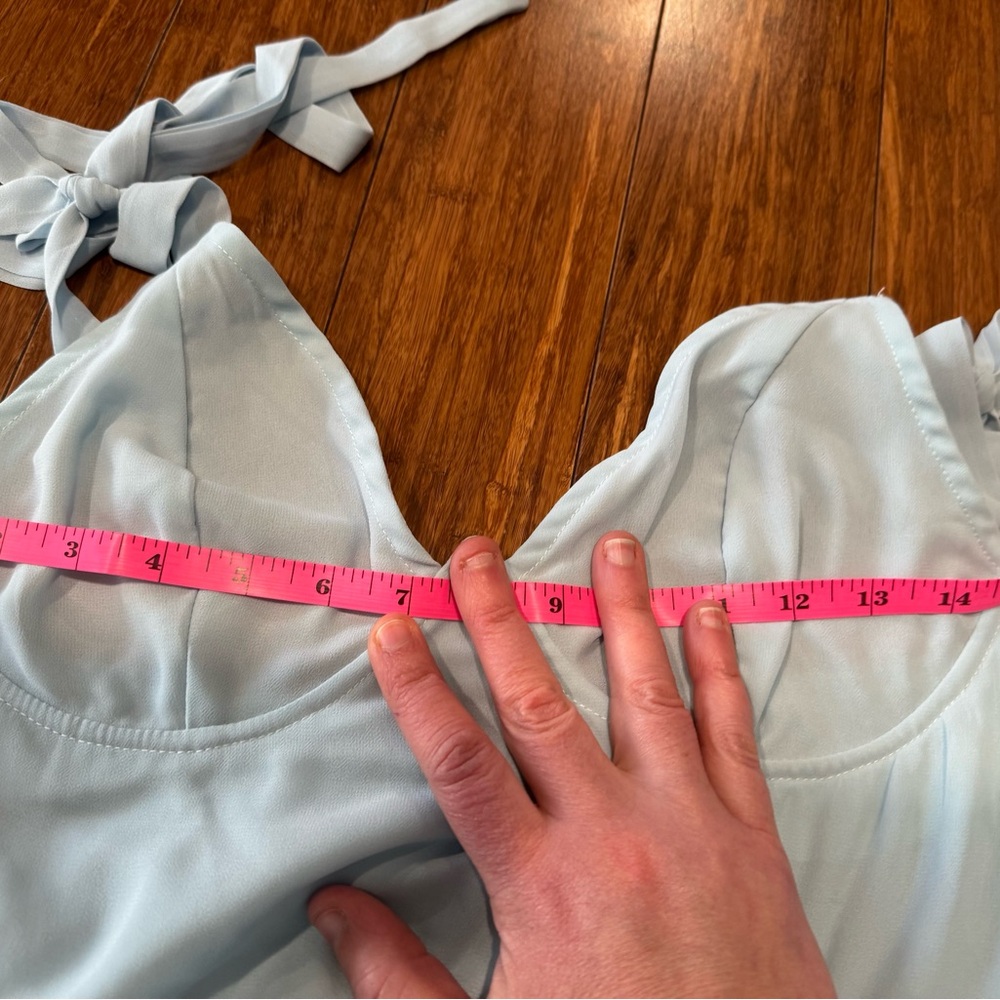PLT Light Blue Ruched Bodycon Dress Size 10 Underwire Slit Date Night Going Out - Picture 10 of 10